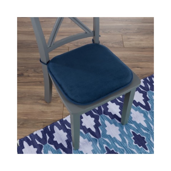 Hastings Home Memory Foam Chair Cushion, Square 16x 16 in Pad with Ties and PVC Dot Backing for Kitchen Navy 698152JET - main